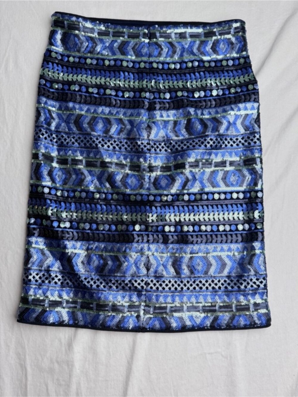 Sequin Pencil Skirt Size 6 Blue Green Geometric Knee Length Riani - Picture 4 of 9